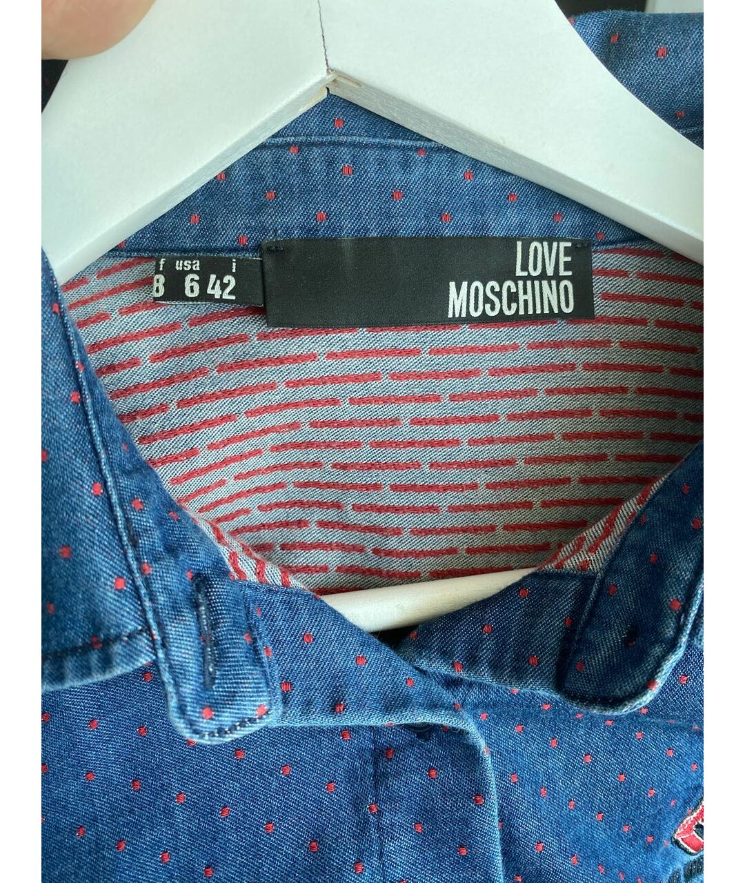 LOVE MOSCHINO Синяя хлопковая рубашка, фото 5