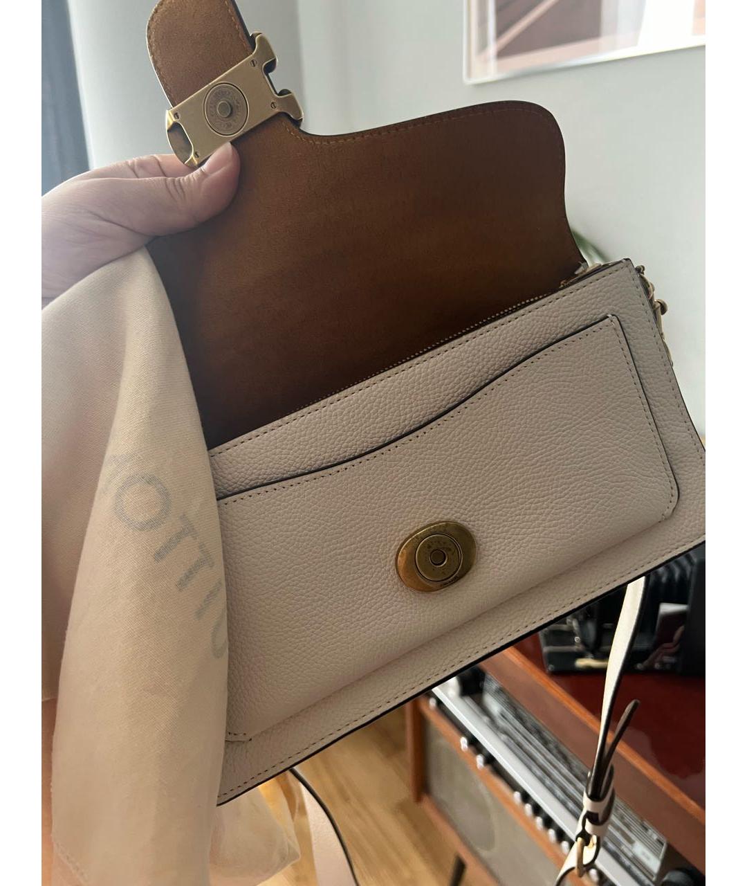 COACH Бежевая кожаная сумка с короткими ручками, фото 4