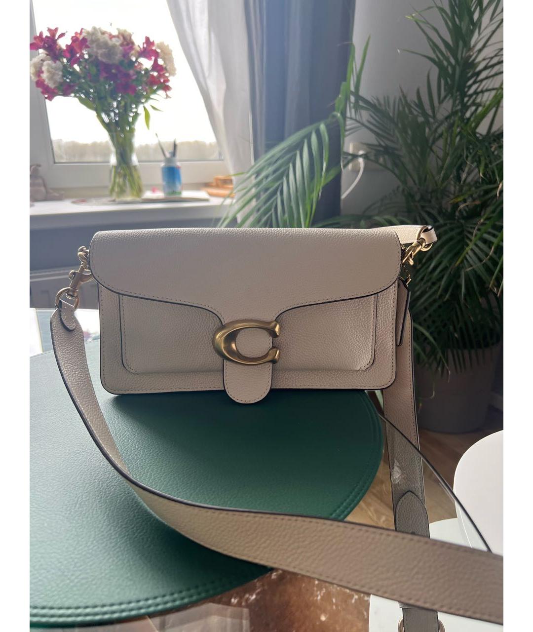 COACH Бежевая кожаная сумка с короткими ручками, фото 2