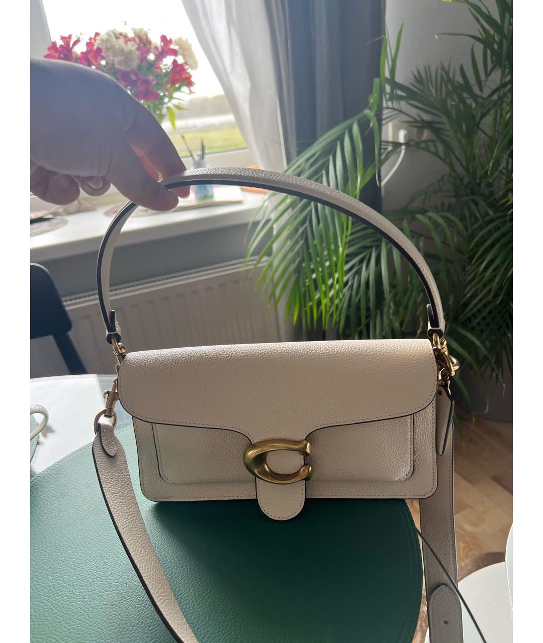 COACH Бежевая кожаная сумка с короткими ручками, фото 3