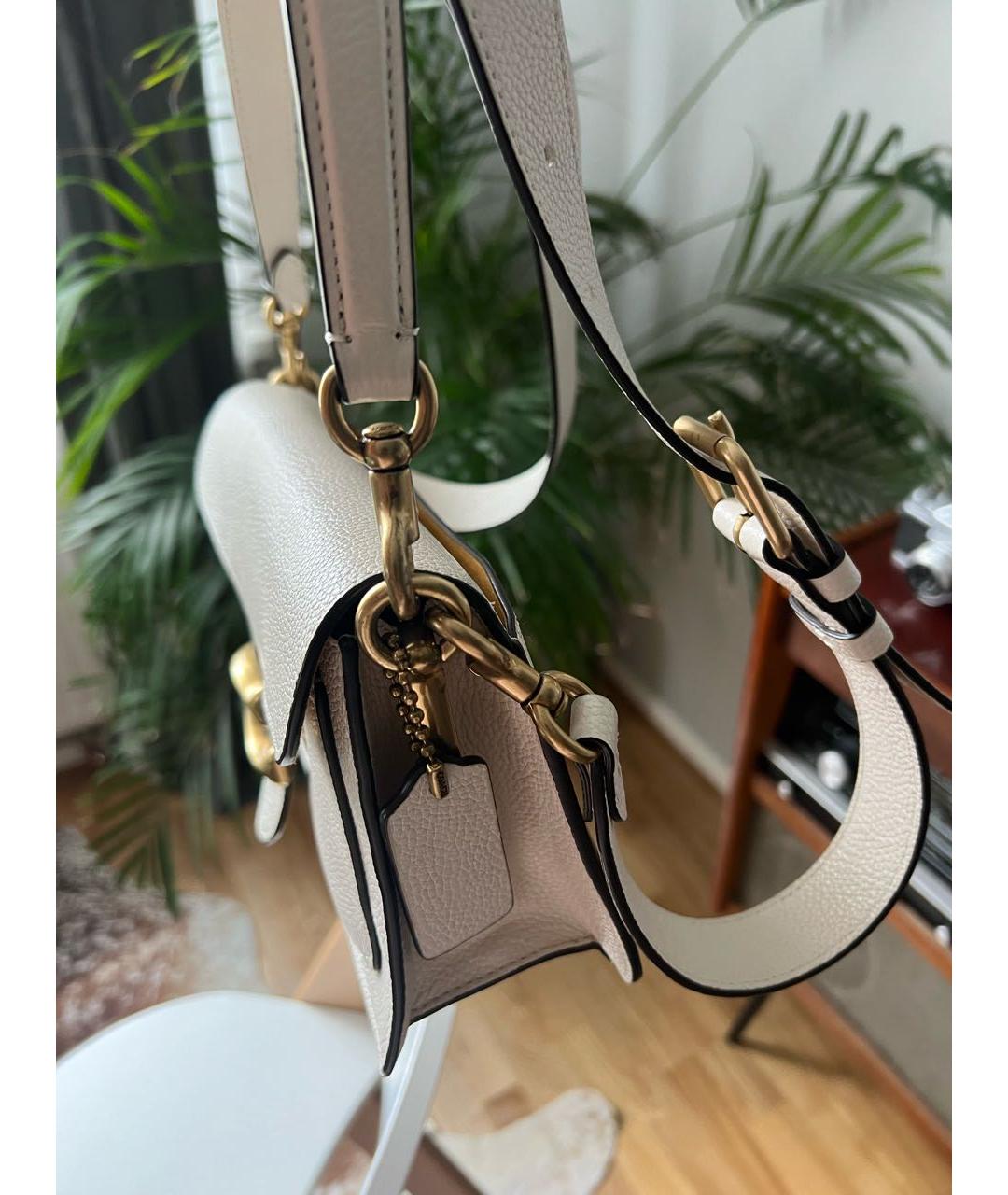 COACH Бежевая кожаная сумка с короткими ручками, фото 7