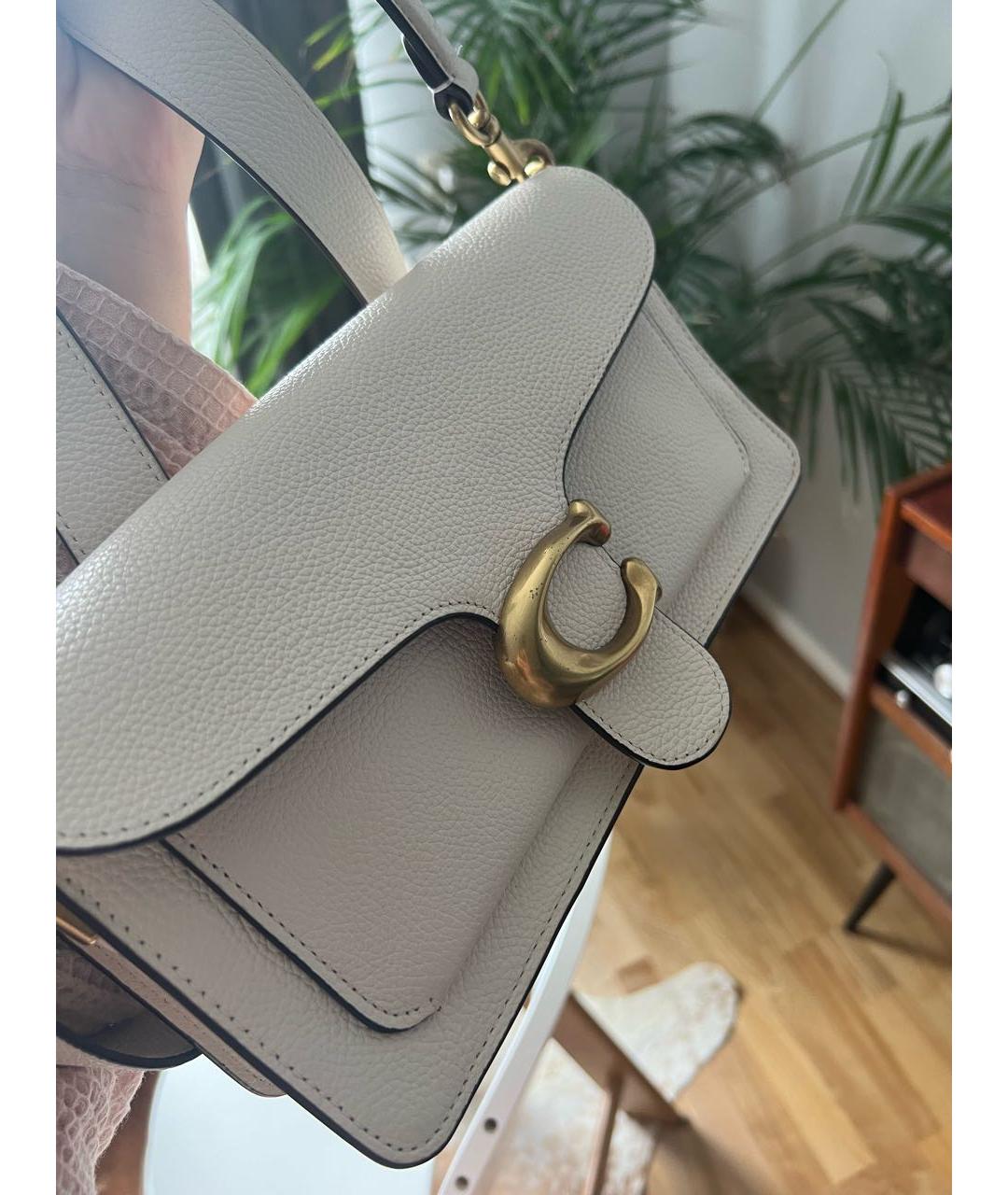 COACH Бежевая кожаная сумка с короткими ручками, фото 6