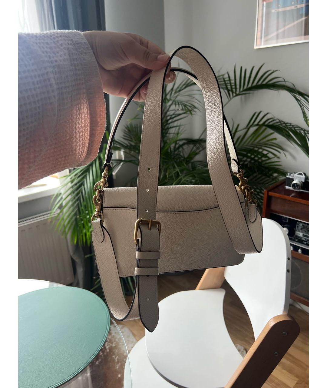 COACH Бежевая кожаная сумка с короткими ручками, фото 8