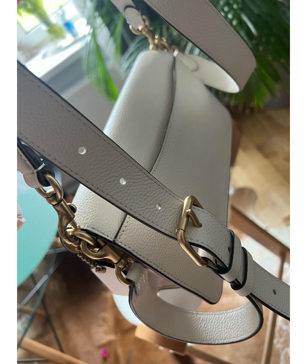 COACH Бежевая кожаная сумка с короткими ручками, фото 5