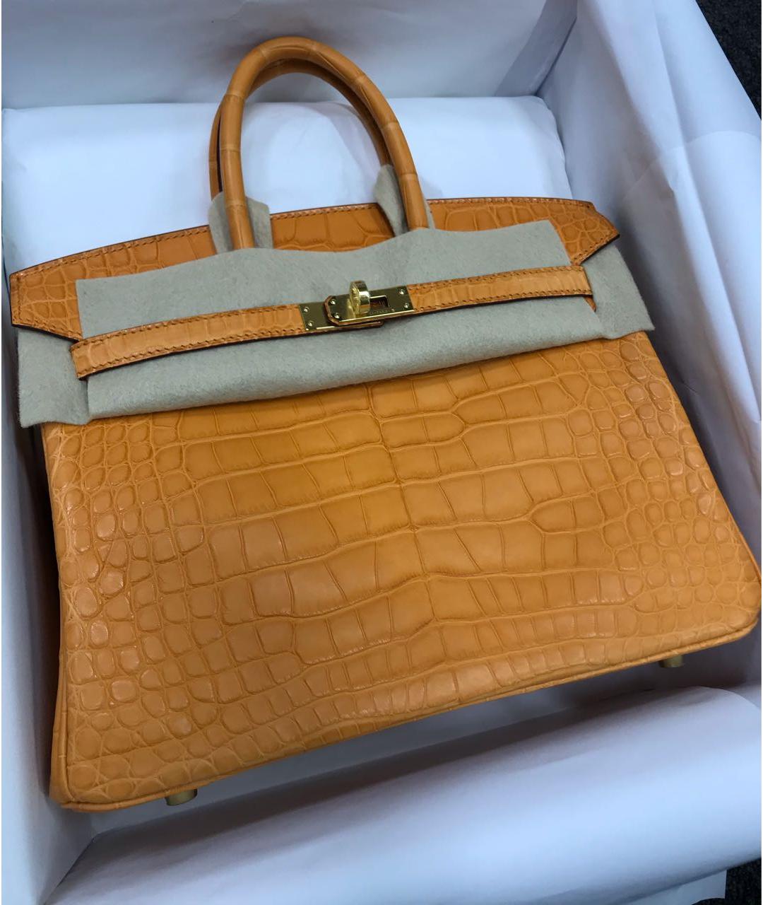 HERMES Оранжевая сумка с короткими ручками из экзотической кожи, фото 2
