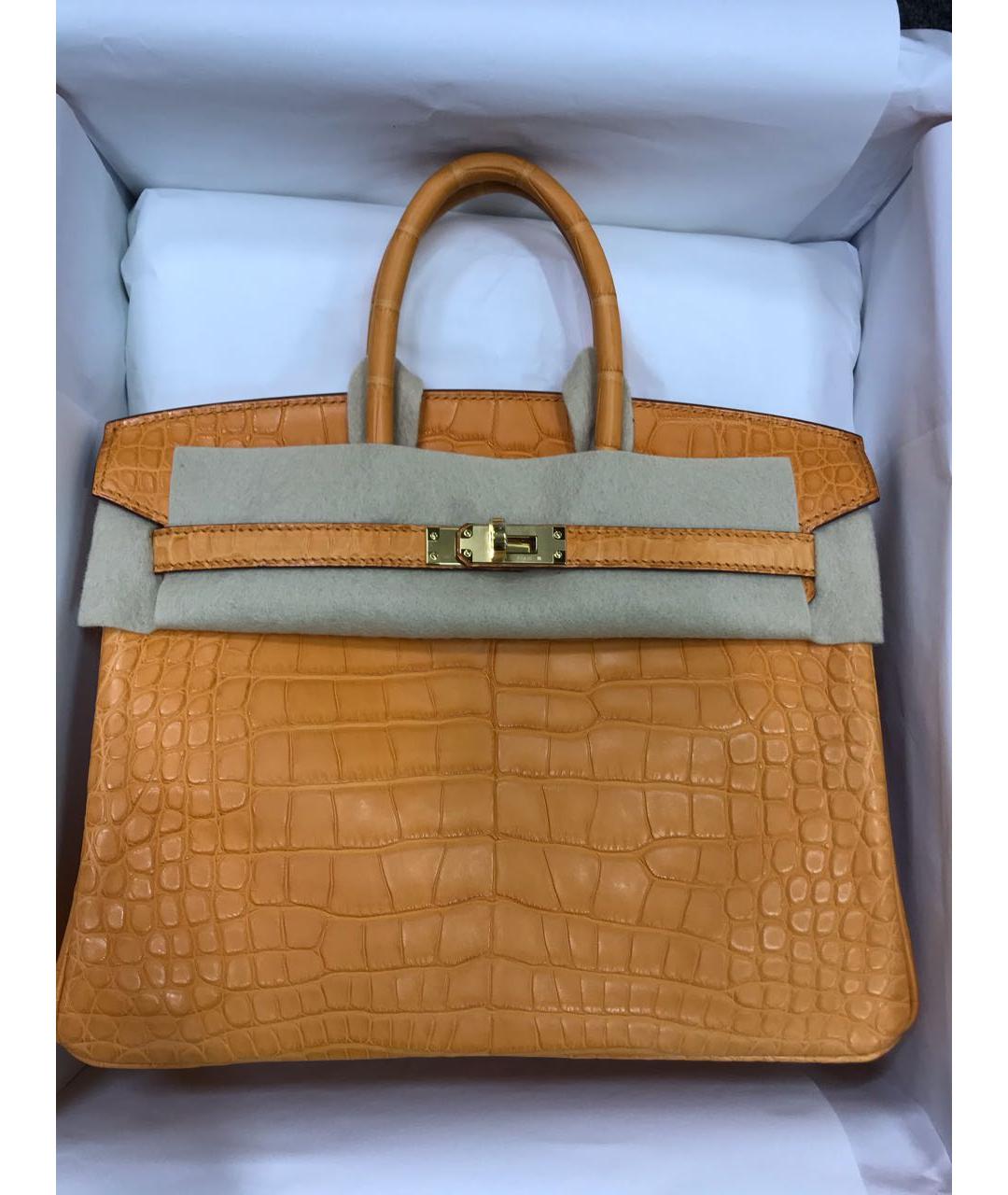 HERMES Оранжевая сумка с короткими ручками из экзотической кожи, фото 4