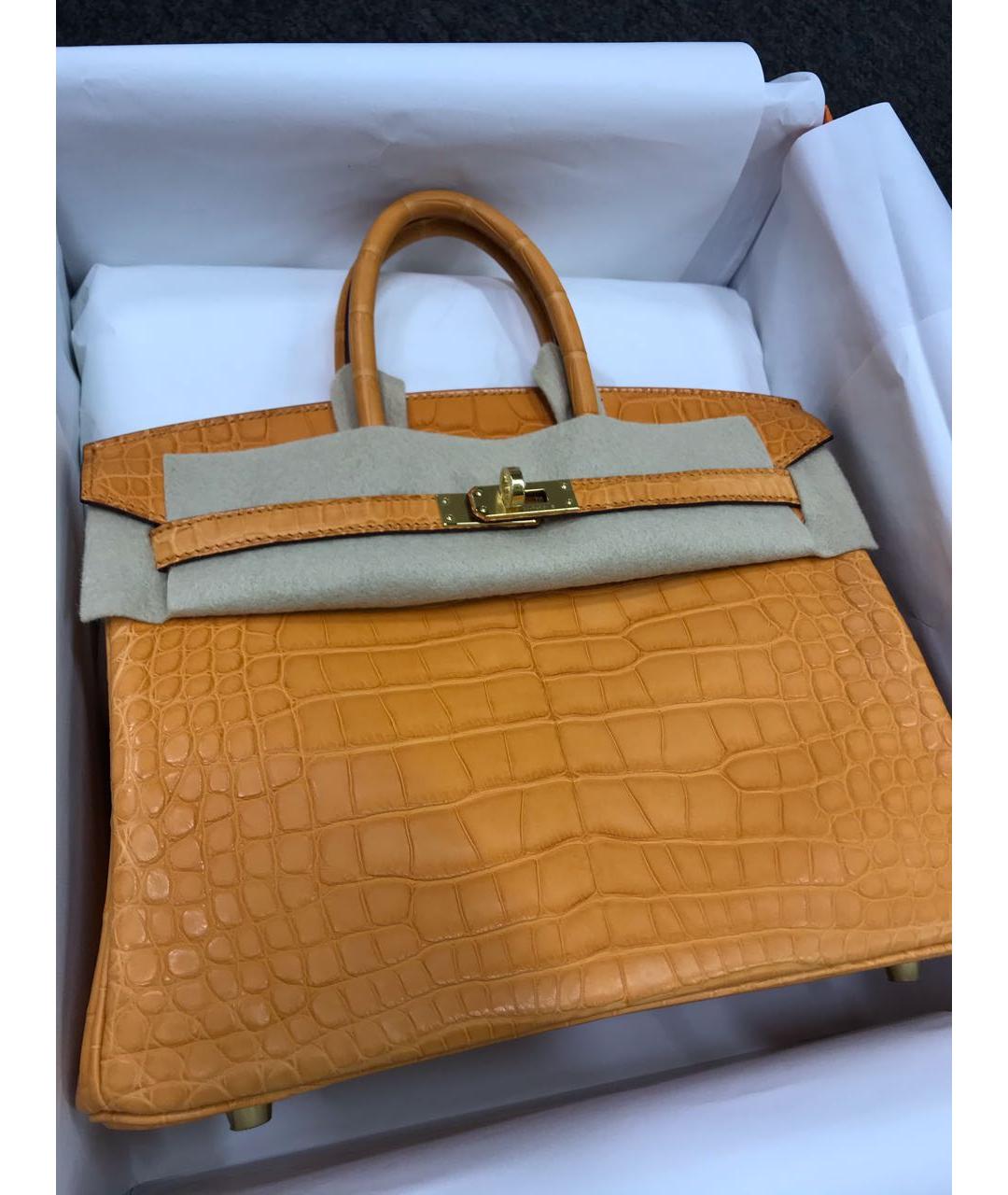 HERMES Оранжевая сумка с короткими ручками из экзотической кожи, фото 3
