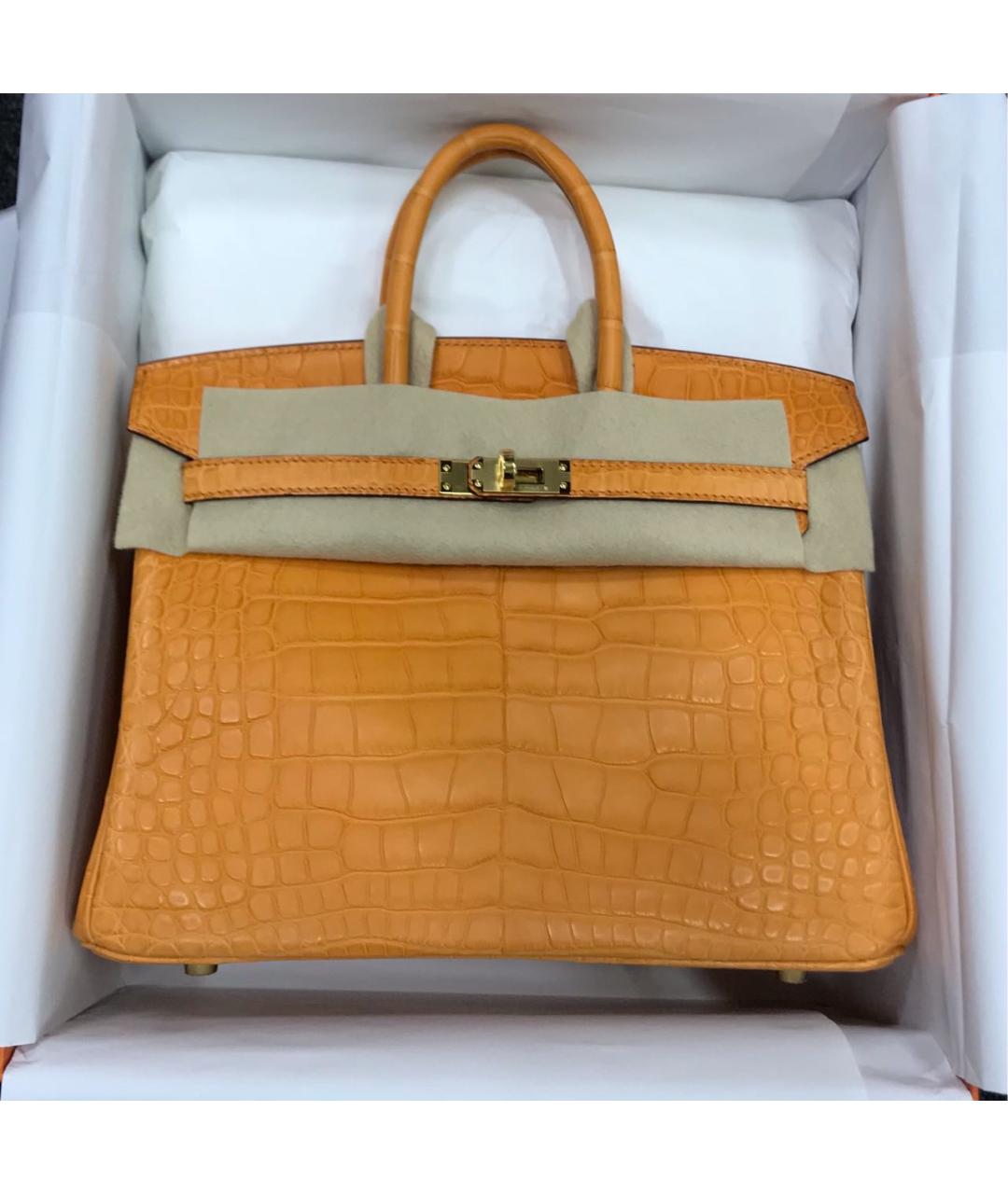 HERMES Оранжевая сумка с короткими ручками из экзотической кожи, фото 5