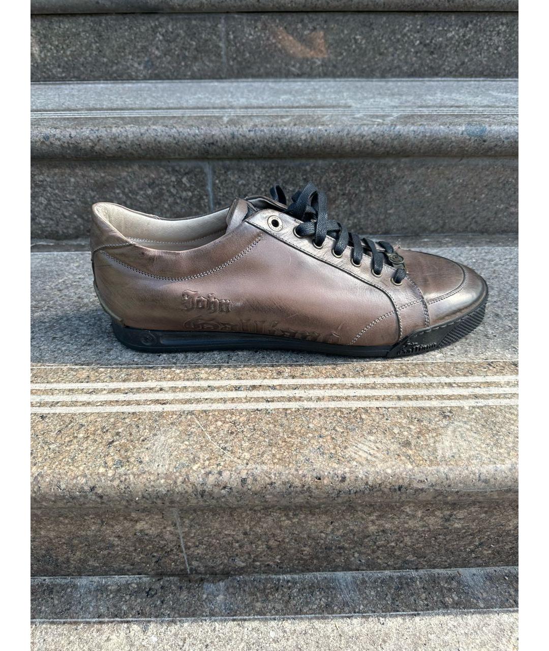 JOHN GALLIANO Коричневые кожаные низкие кроссовки / кеды, фото 6