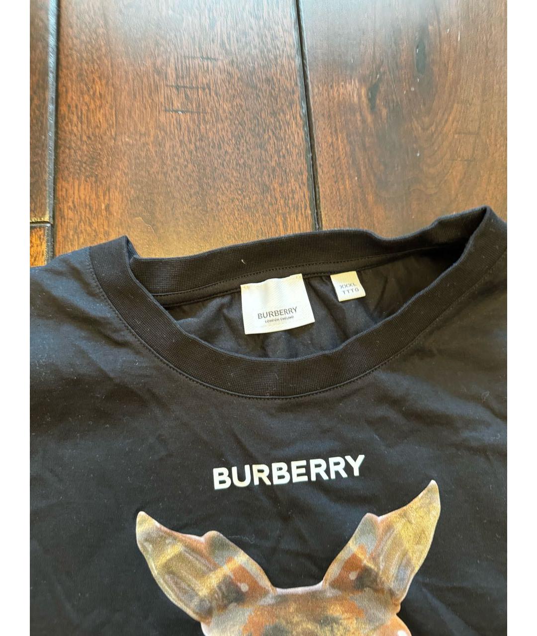 BURBERRY Черная хлопковая футболка, фото 2