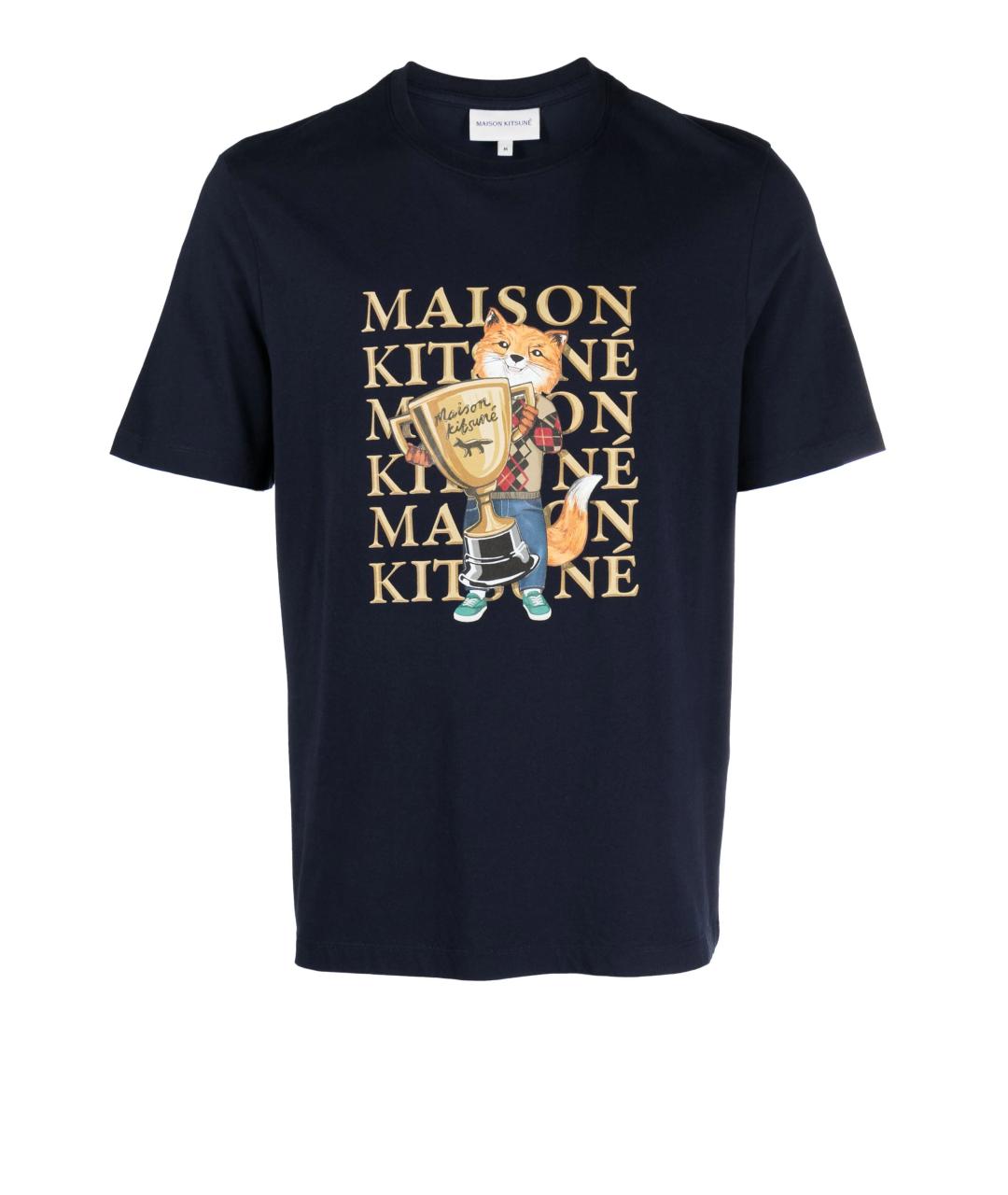 MAISON KITSUNE Темно-синяя хлопковая футболка, фото 1