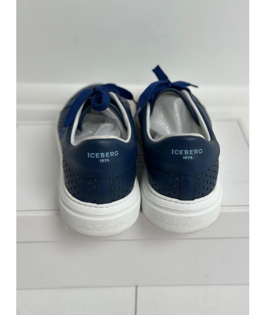 ICEBERG Темно-синие кожаные низкие кроссовки / кеды, фото 4