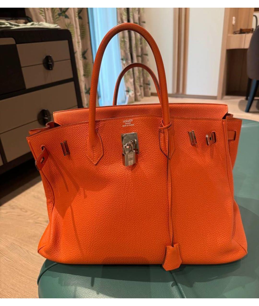 HERMES Оранжевая кожаная сумка с короткими ручками, фото 7