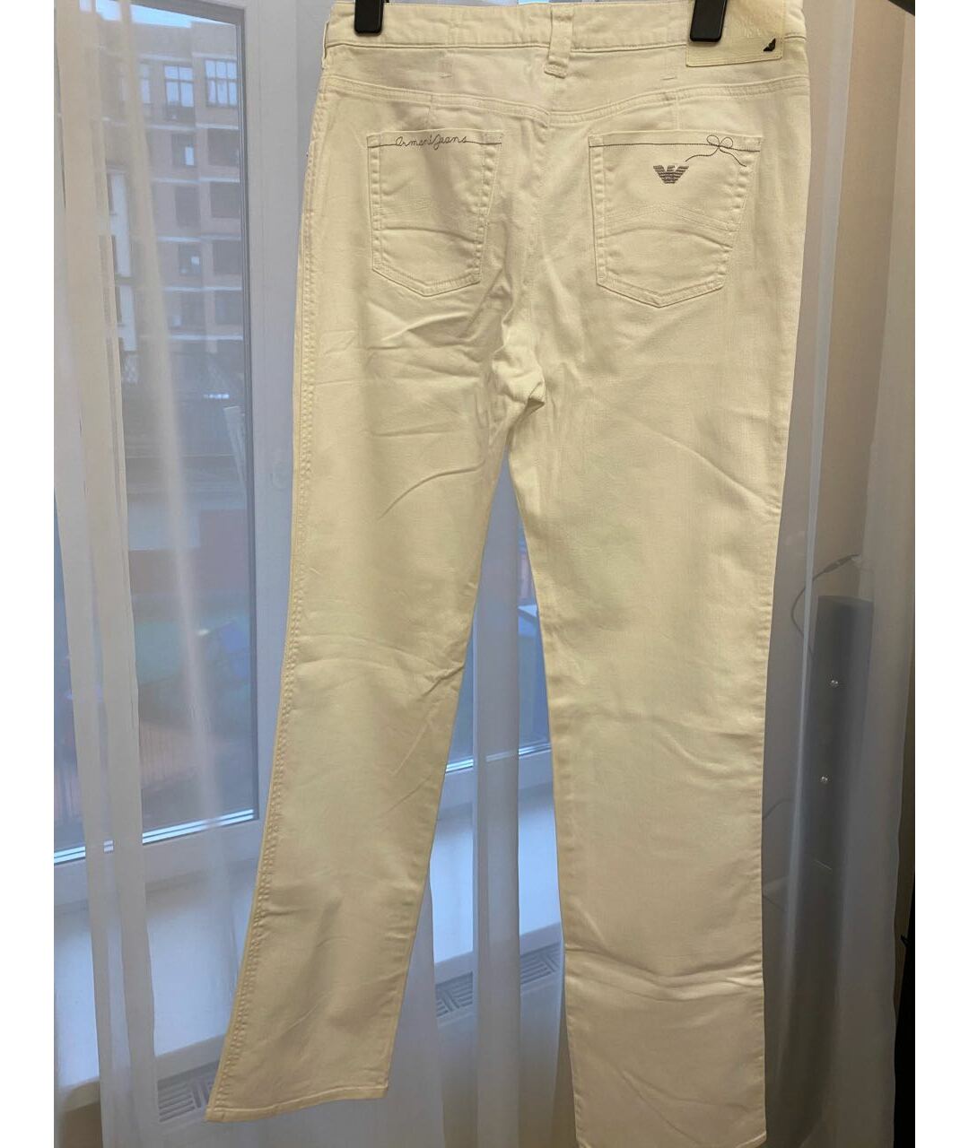 ARMANI JEANS Белые хлопко-эластановые прямые джинсы, фото 2