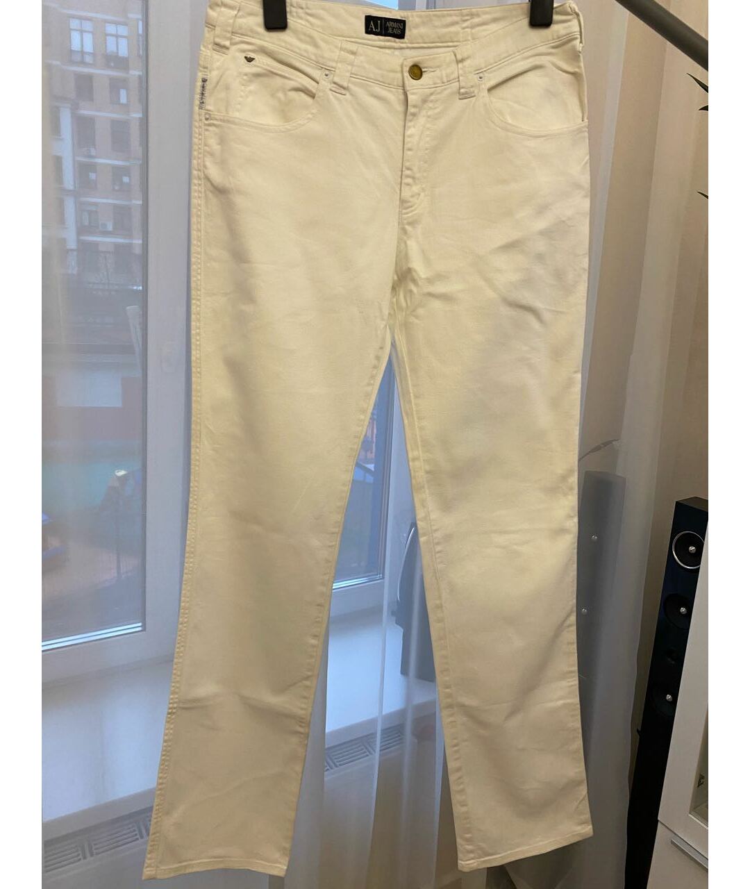 ARMANI JEANS Белые хлопко-эластановые прямые джинсы, фото 9