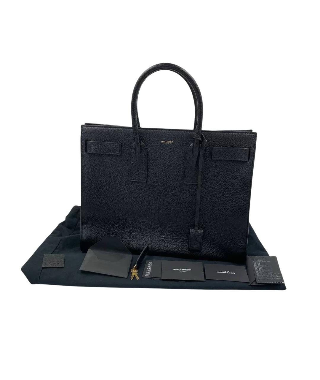 SAINT LAURENT Черная кожаная сумка с короткими ручками, фото 6