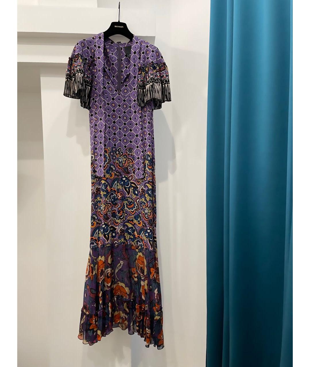 ANNA SUI Фиолетовое шелковое повседневное платье, фото 4
