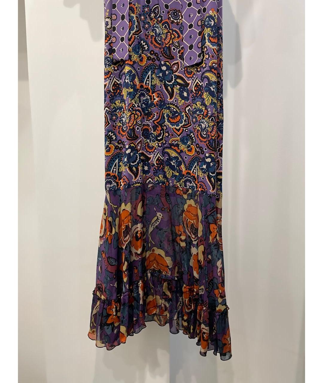 ANNA SUI Фиолетовое шелковое повседневное платье, фото 5