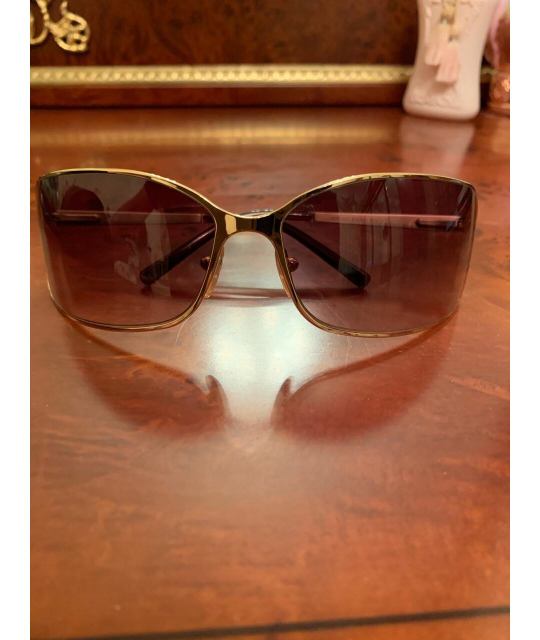 PRADA Золотые металлические солнцезащитные очки, фото 7