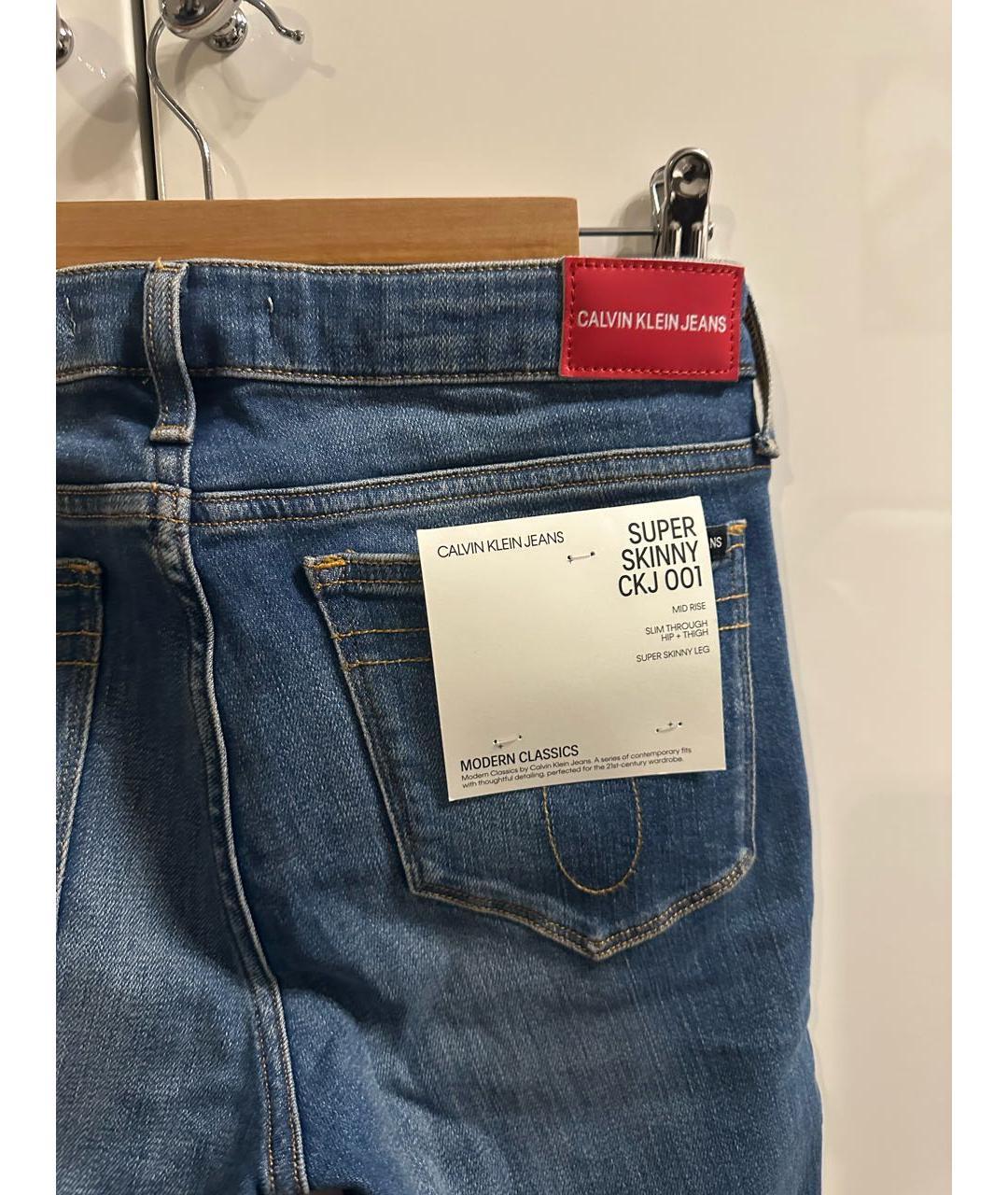 CALVIN KLEIN JEANS Синие хлопко-эластановые джинсы слим, фото 6