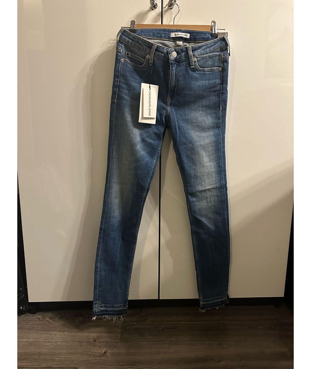 CALVIN KLEIN JEANS Синие хлопко-эластановые джинсы слим, фото 7