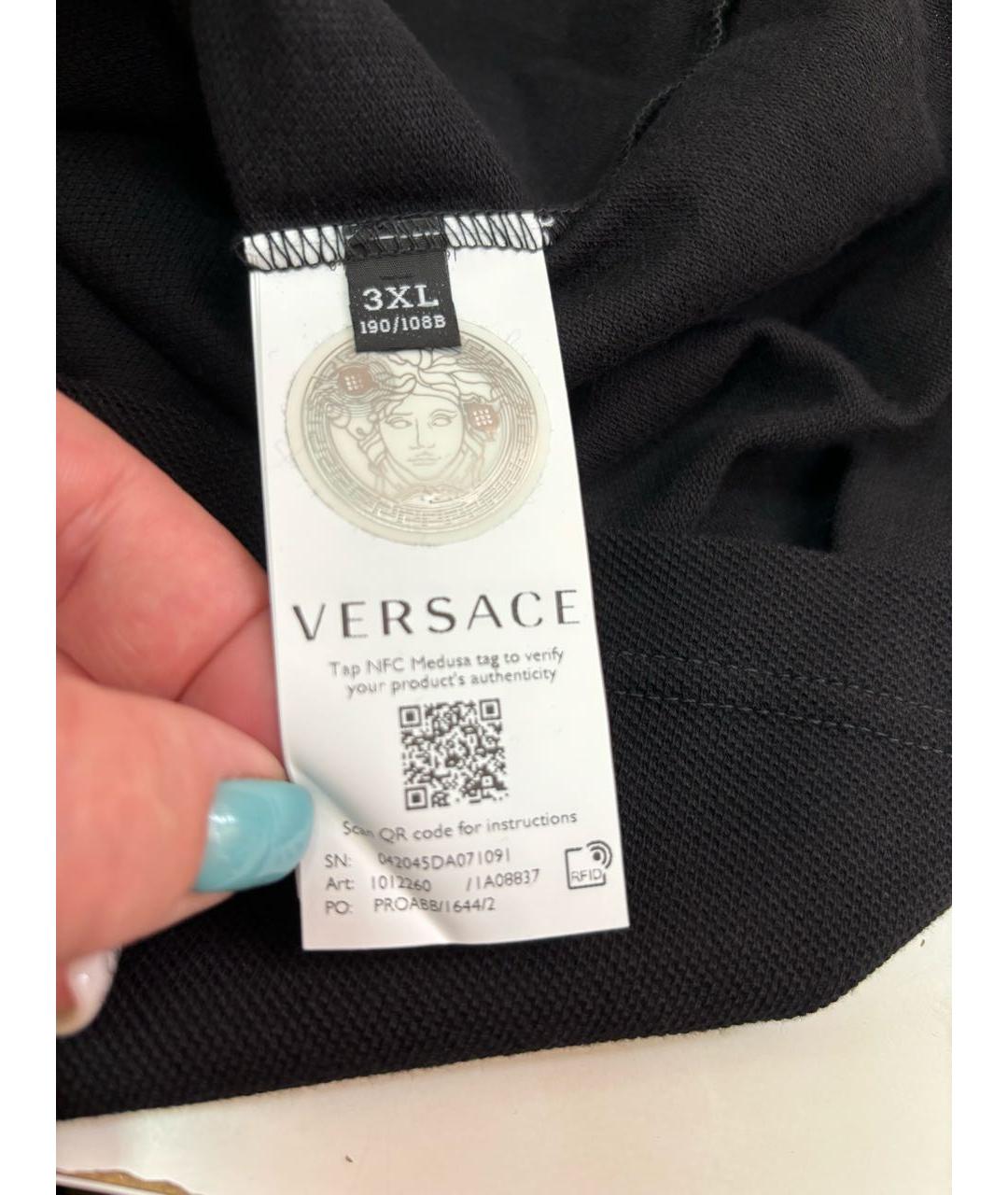 VERSACE Черное хлопко-полиэстеровое поло с коротким рукавом, фото 8