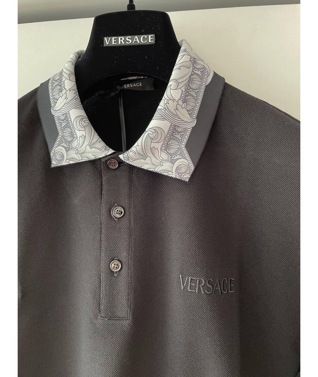 VERSACE Черное хлопко-полиэстеровое поло с коротким рукавом, фото 6