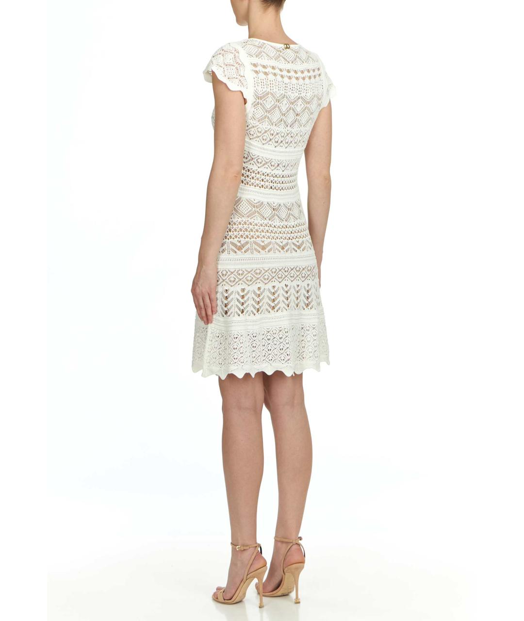 TWIN-SET Белое вискозное коктейльное платье, фото 4