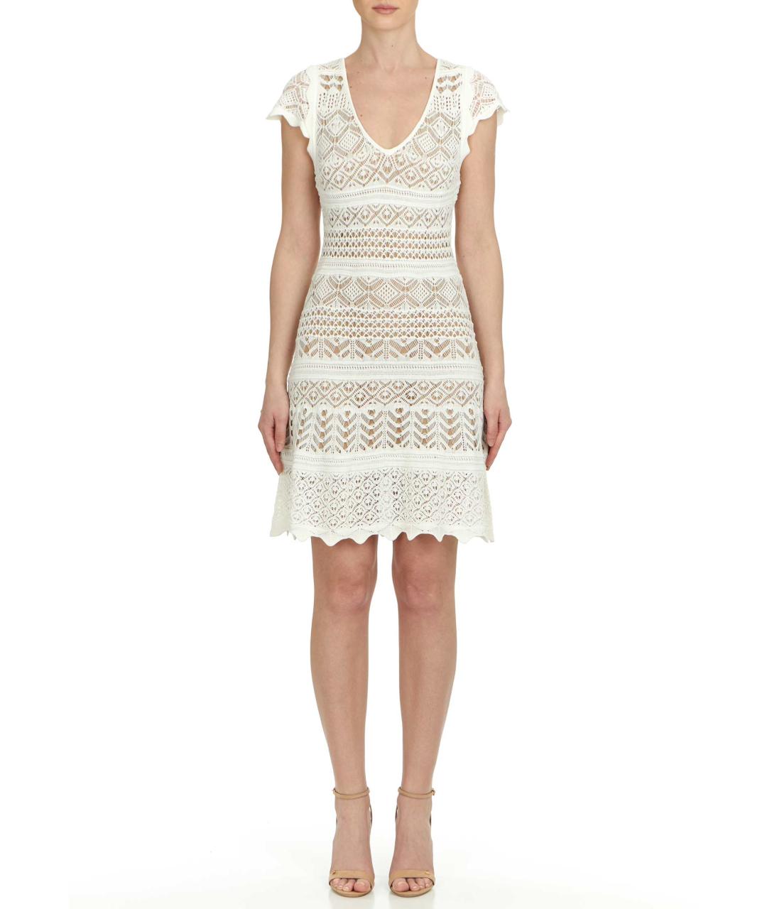 TWIN-SET Белое вискозное коктейльное платье, фото 3
