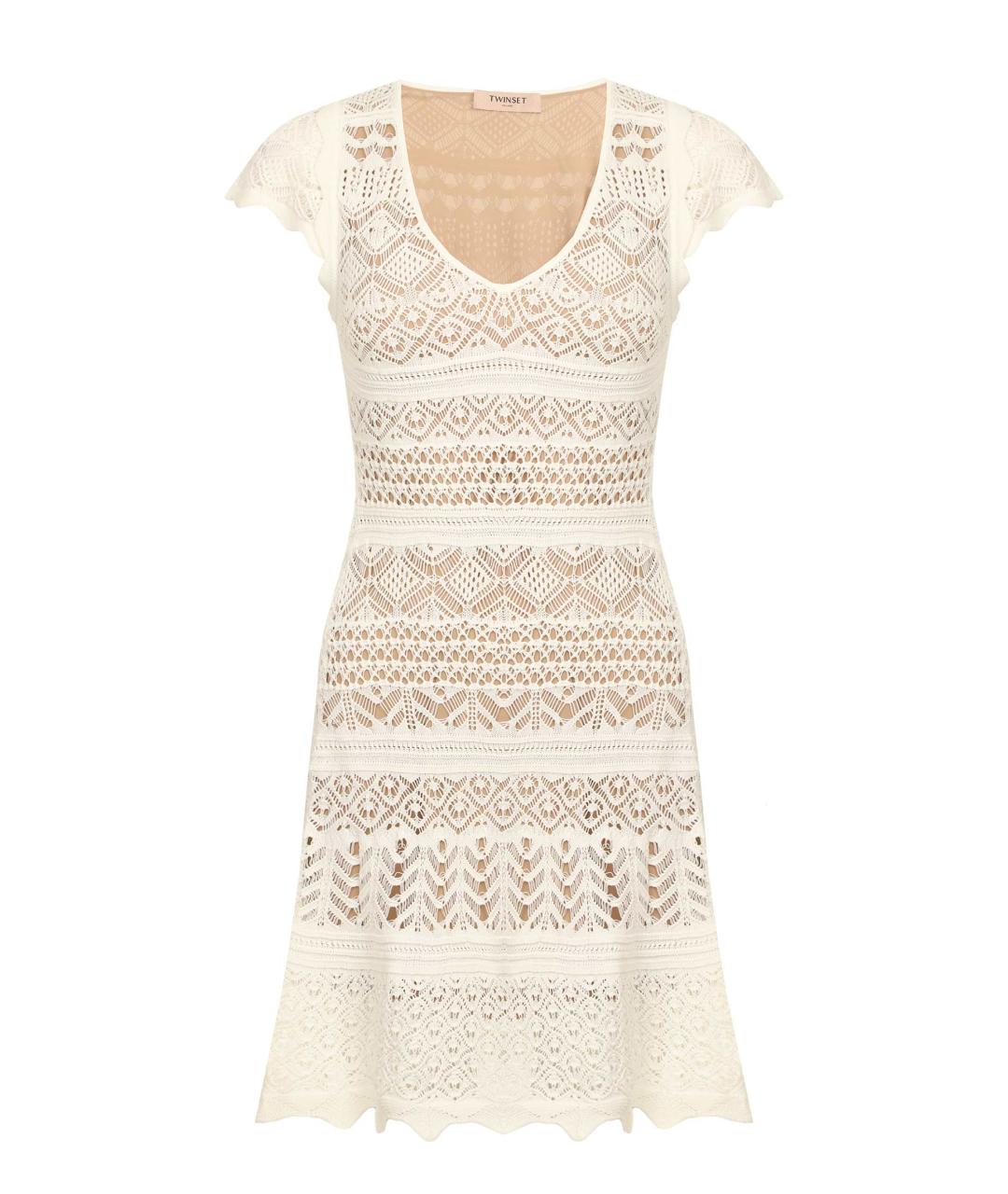 TWIN-SET Белое вискозное коктейльное платье, фото 1