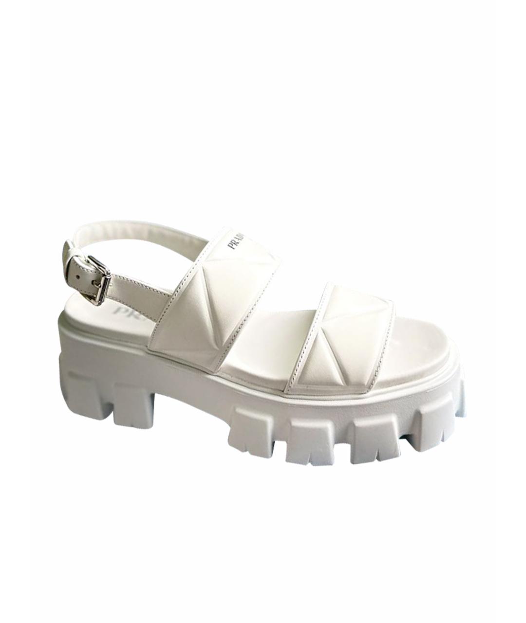 PRADA Белые кожаные сандалии, фото 1
