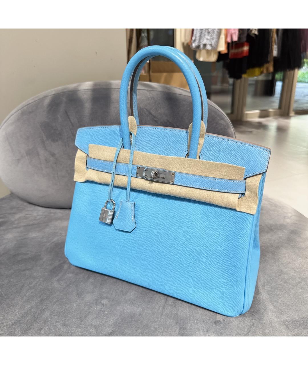 HERMES Голубая кожаная сумка с короткими ручками, фото 10