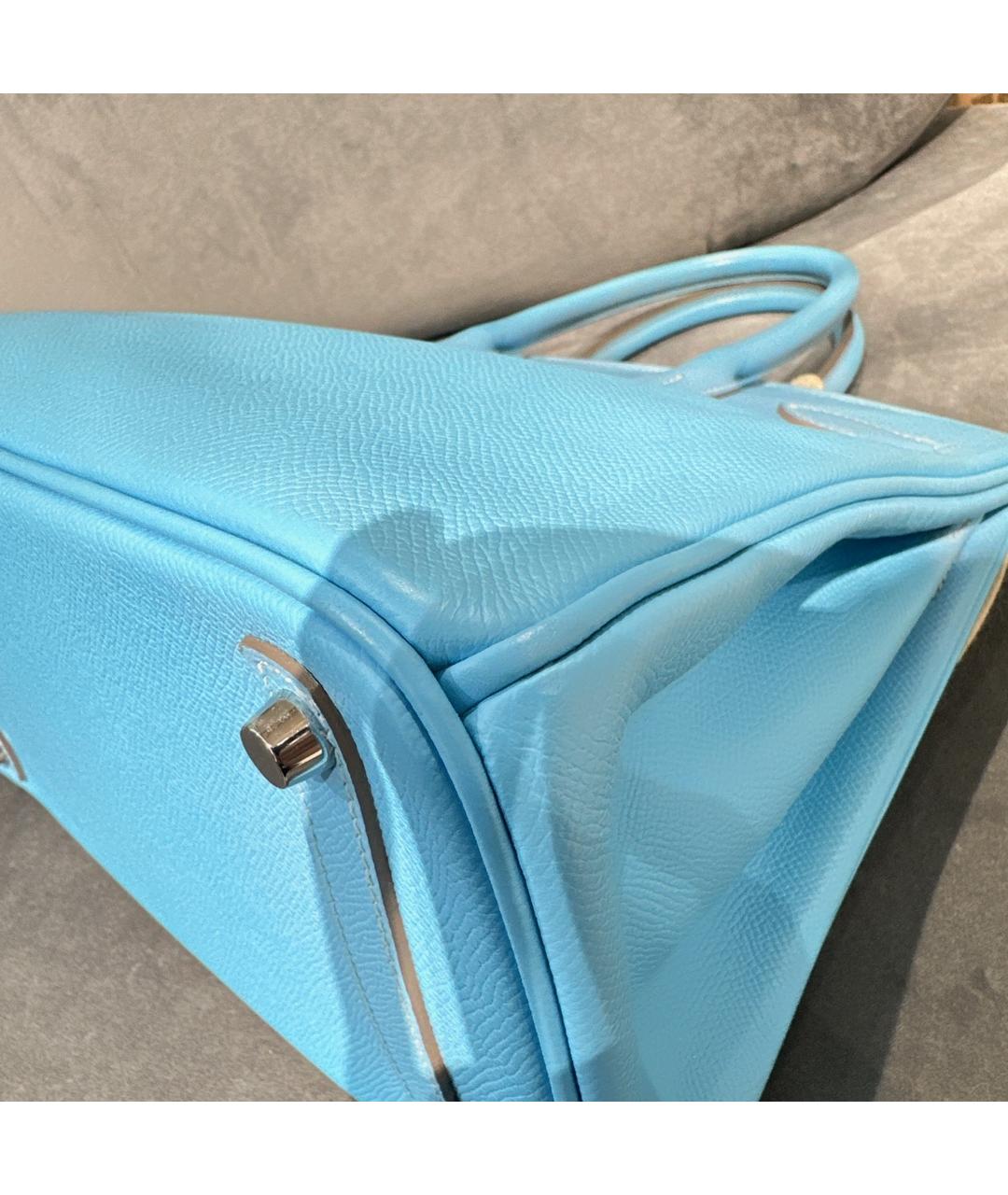 HERMES Голубая кожаная сумка с короткими ручками, фото 8