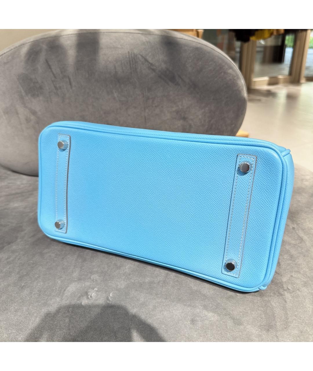 HERMES Голубая кожаная сумка с короткими ручками, фото 6