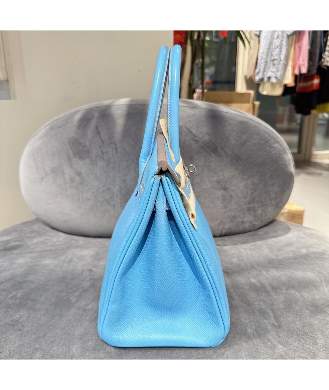 HERMES Голубая кожаная сумка с короткими ручками, фото 9