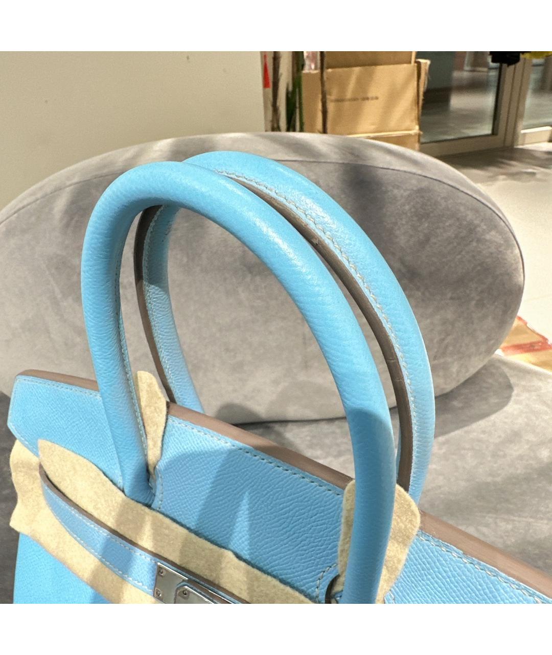 HERMES Голубая кожаная сумка с короткими ручками, фото 4