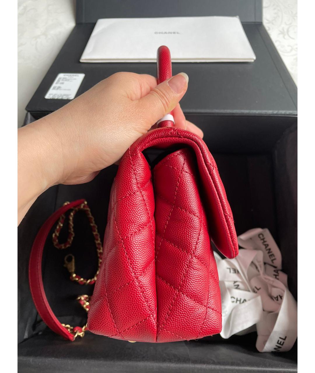 CHANEL PRE-OWNED Красная кожаная сумка с короткими ручками, фото 5