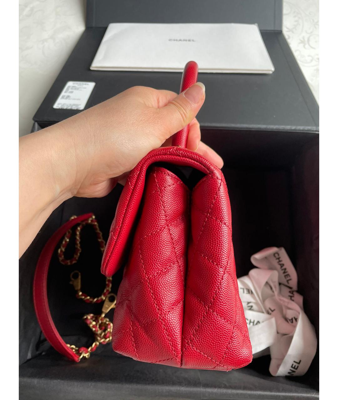 CHANEL PRE-OWNED Красная кожаная сумка с короткими ручками, фото 4