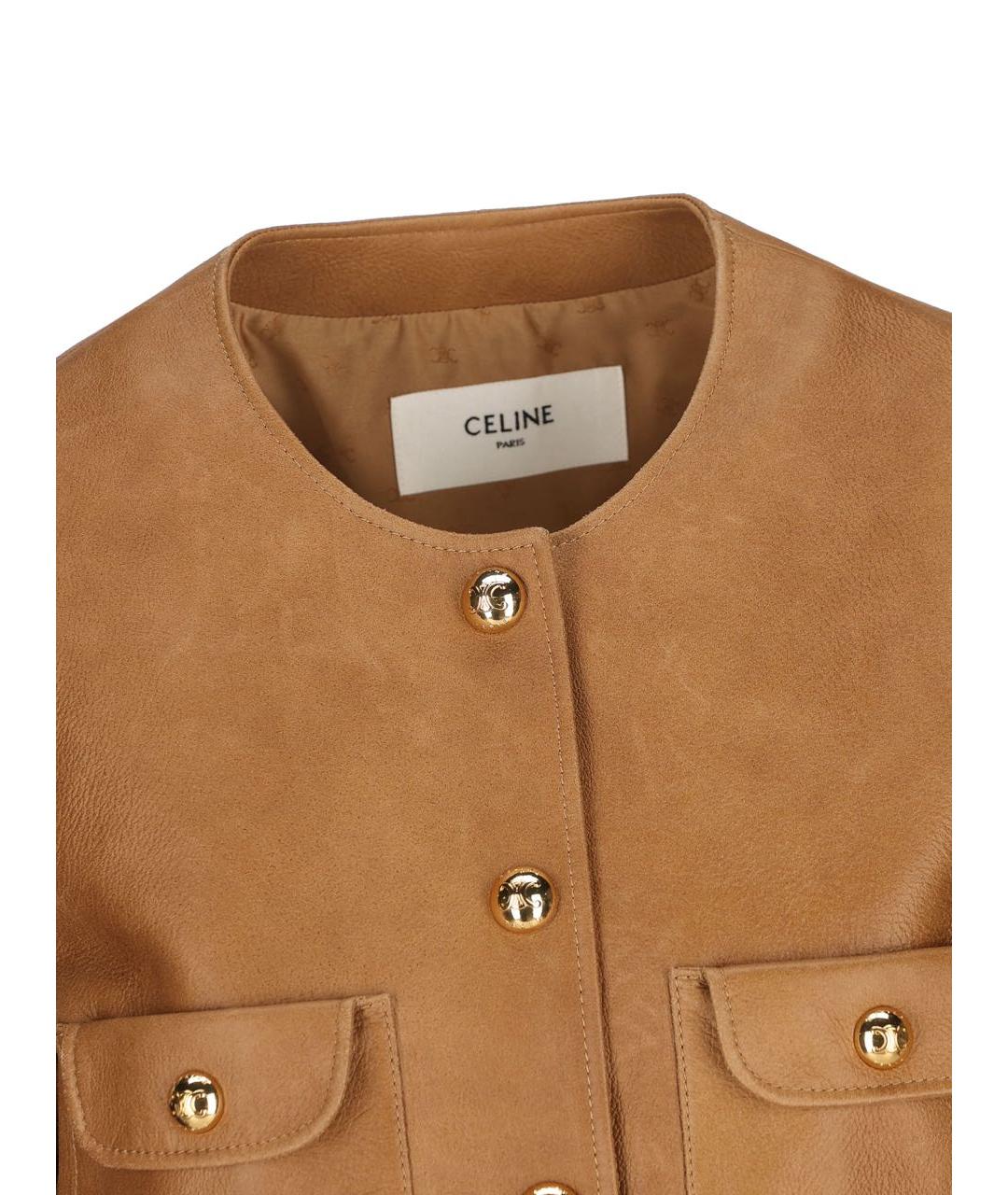 CELINE Коричневая кожаная куртка, фото 3