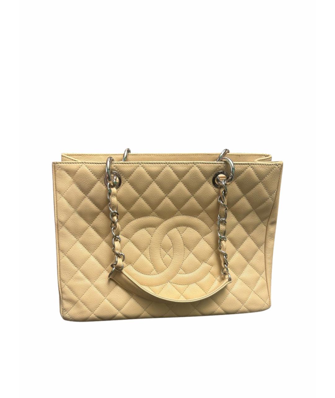 CHANEL PRE-OWNED Бежевая кожаная сумка тоут, фото 1