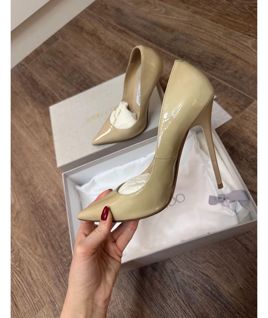 JIMMY CHOO Бежевые кожаные туфли, фото 5