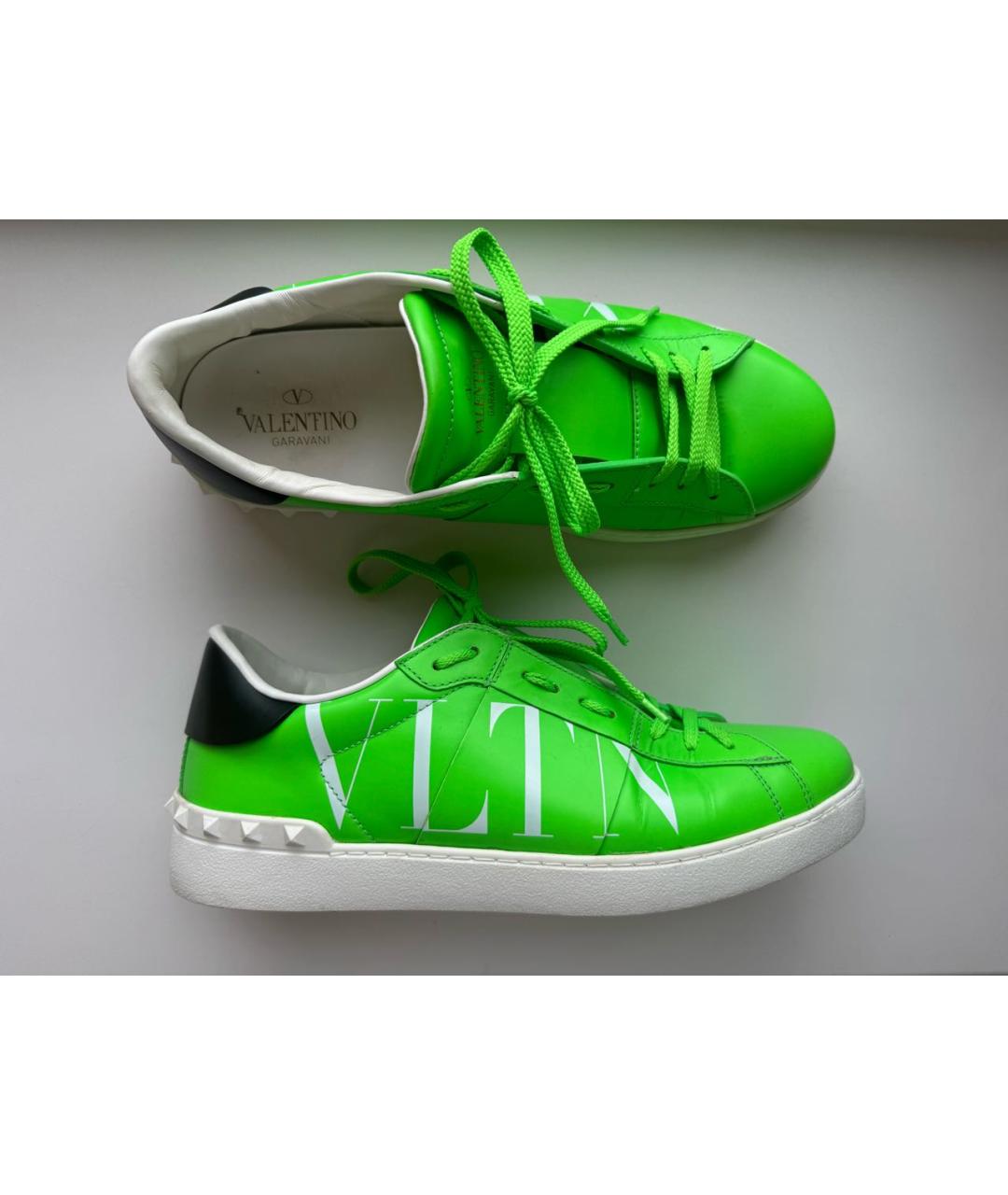 VALENTINO Зеленые кожаные низкие кроссовки / кеды, фото 3