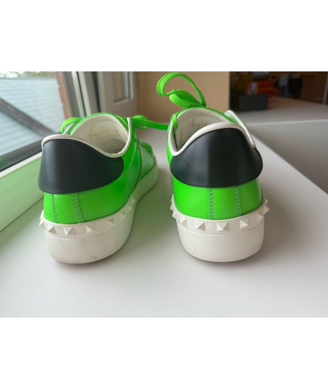 VALENTINO Зеленые кожаные низкие кроссовки / кеды, фото 4