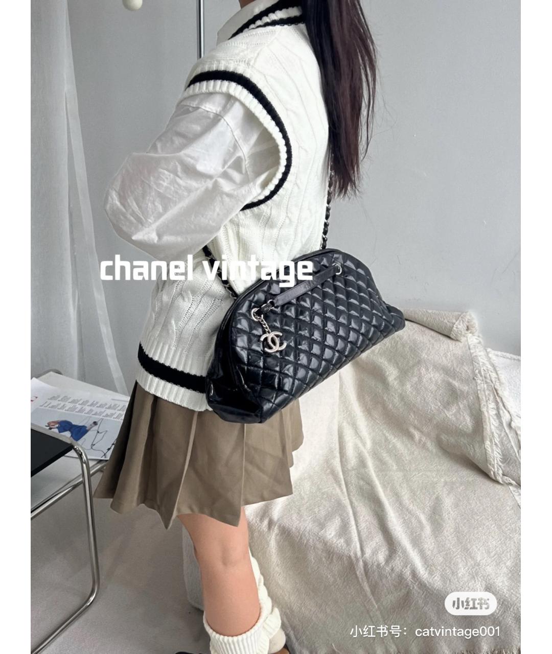 CHANEL PRE-OWNED Черная кожаная сумка с короткими ручками, фото 6