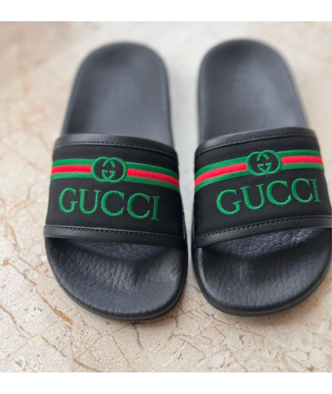 GUCCI Черные резиновые сандалии и шлепанцы, фото 2