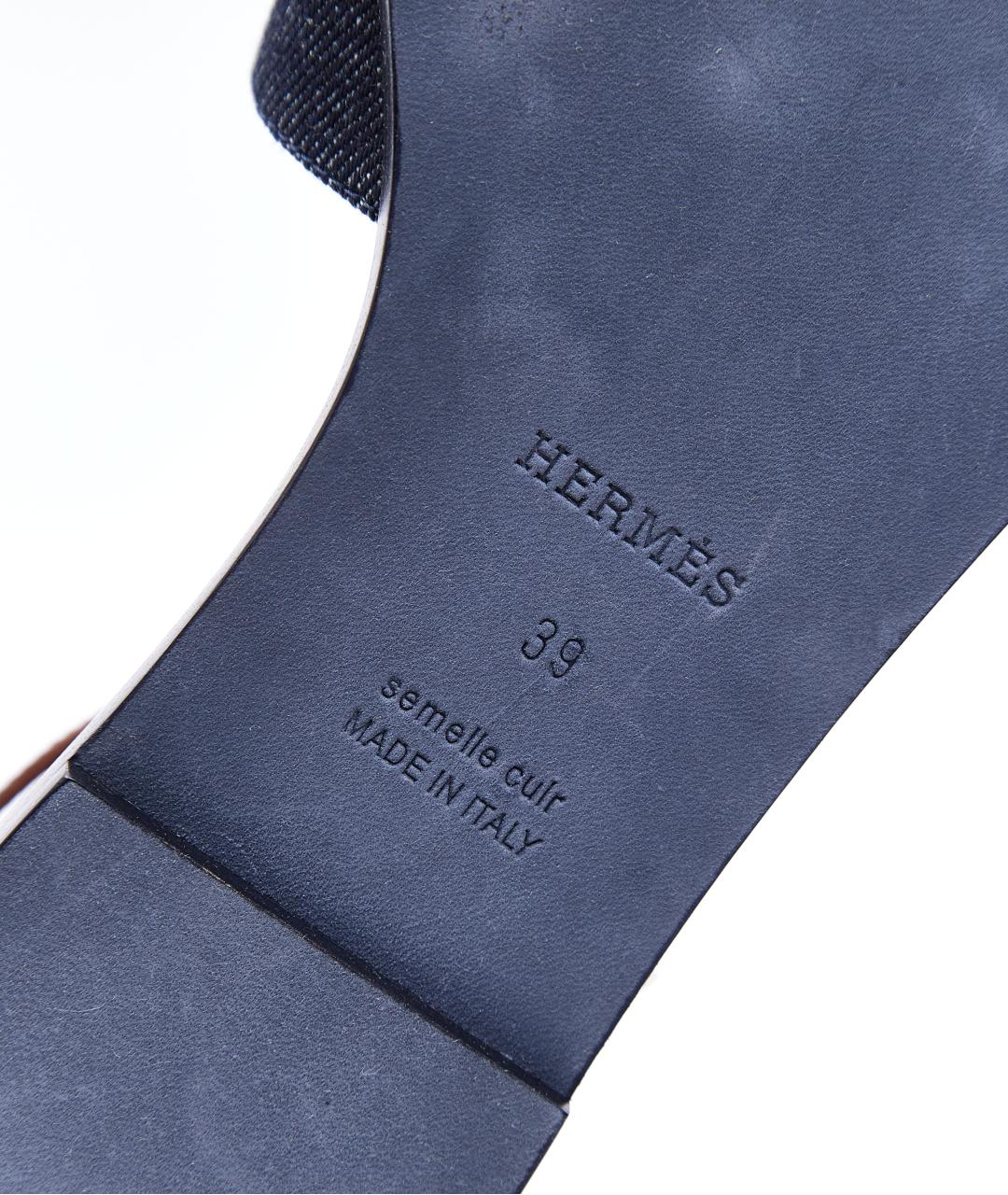 HERMES Синие текстильные сандалии, фото 7