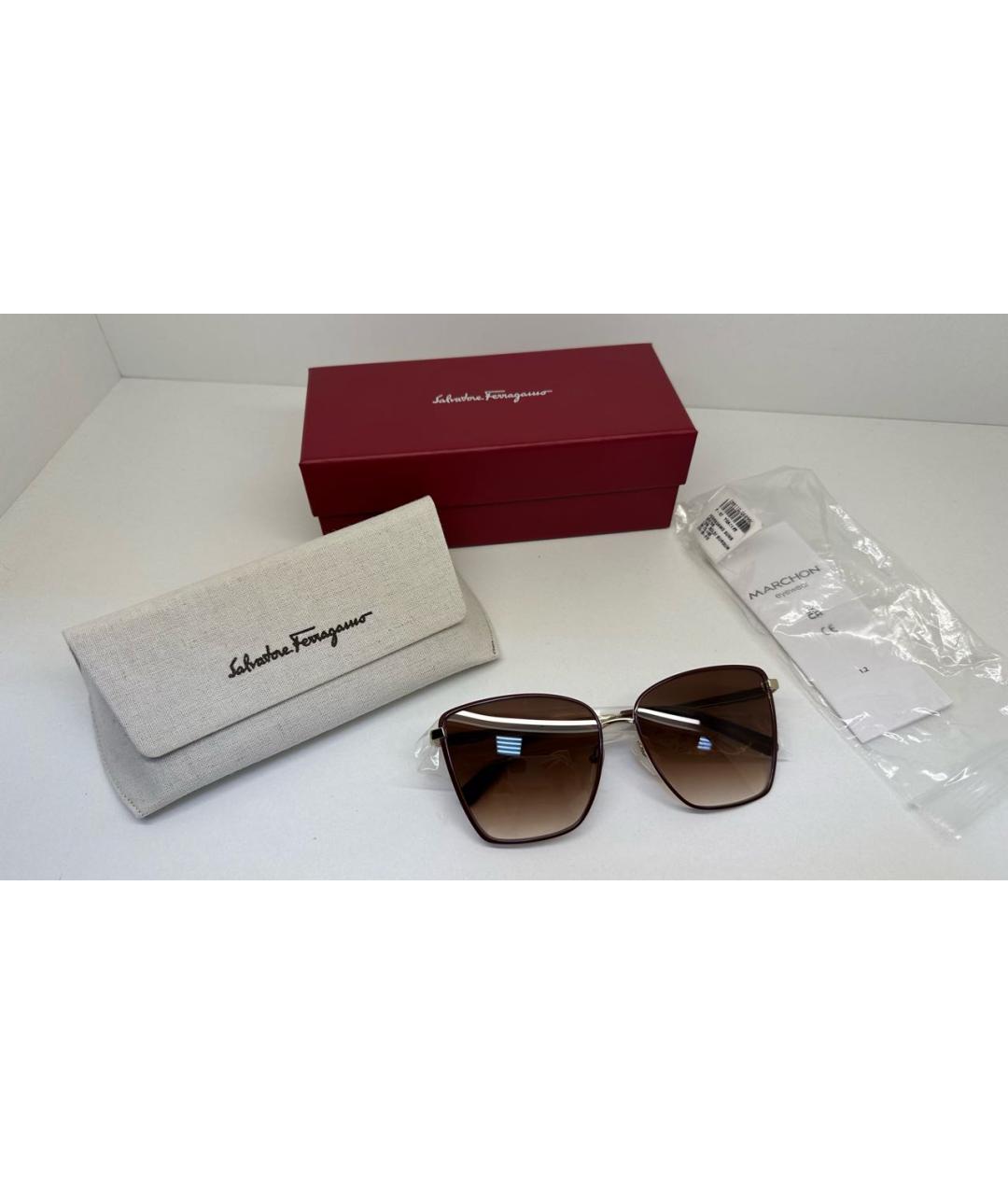 FERRAGAMO Бордовые металлические солнцезащитные очки, фото 4