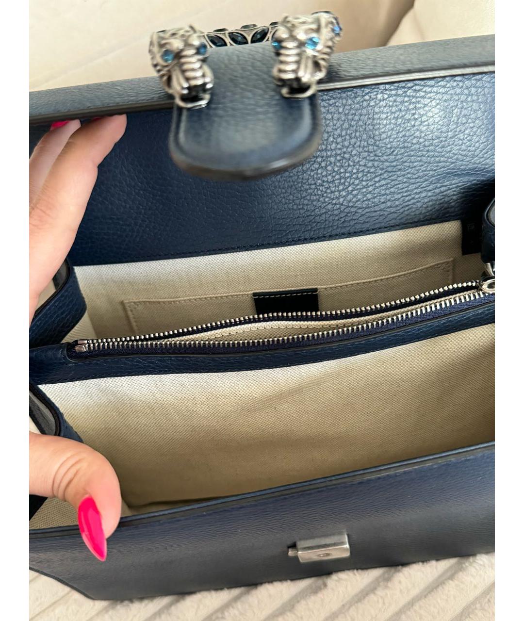 GUCCI Темно-синяя кожаная сумка с короткими ручками, фото 3