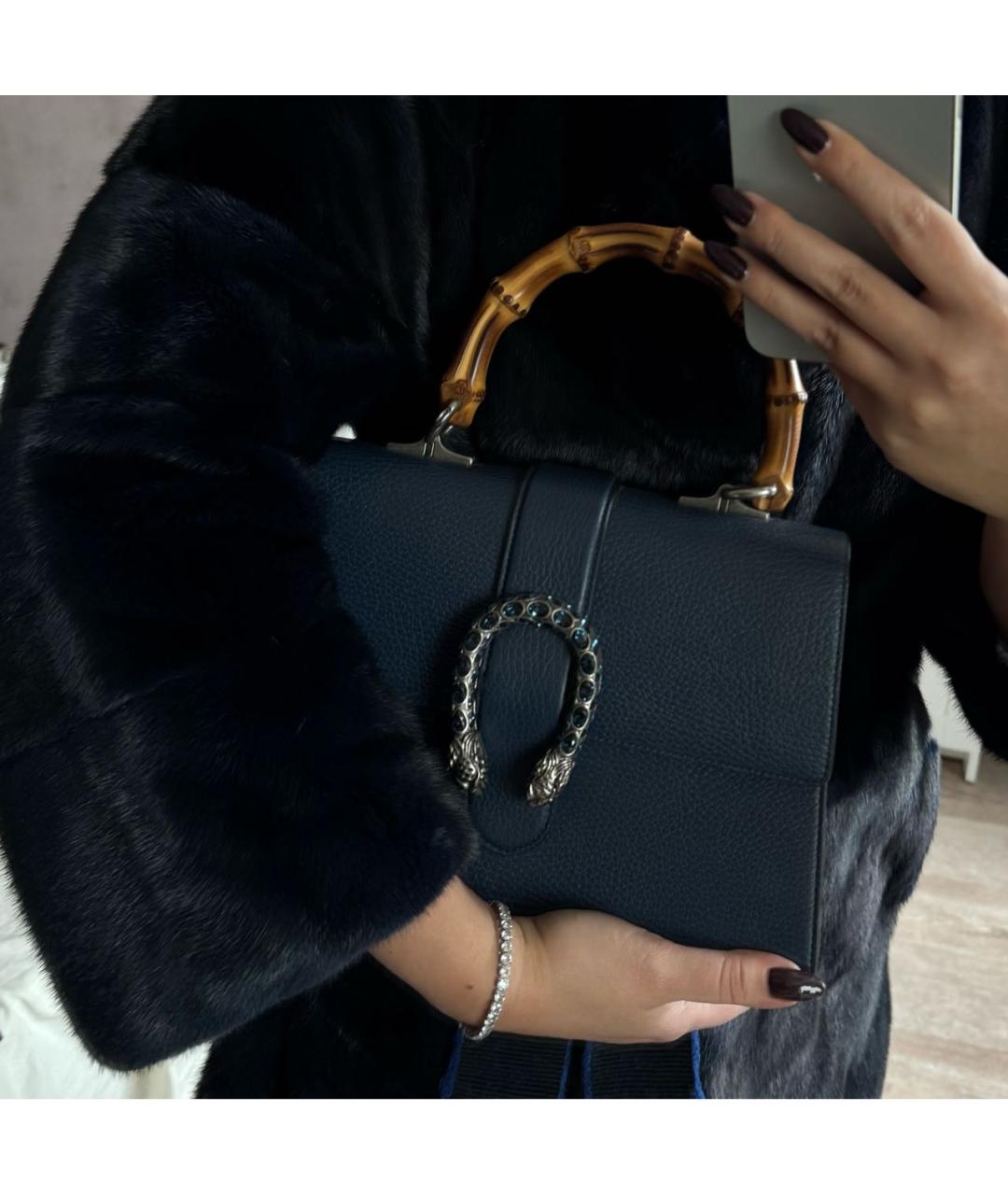 GUCCI Темно-синяя кожаная сумка с короткими ручками, фото 6