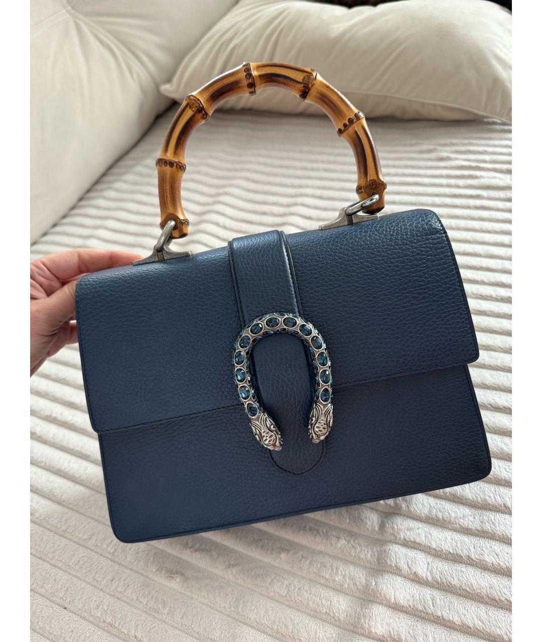 GUCCI Темно-синяя кожаная сумка с короткими ручками, фото 5